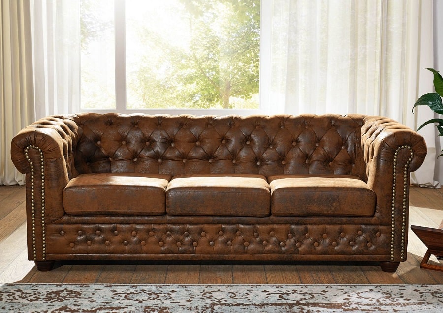 Canapé CHESTERFIELD 3 places 100% Polyester Brun