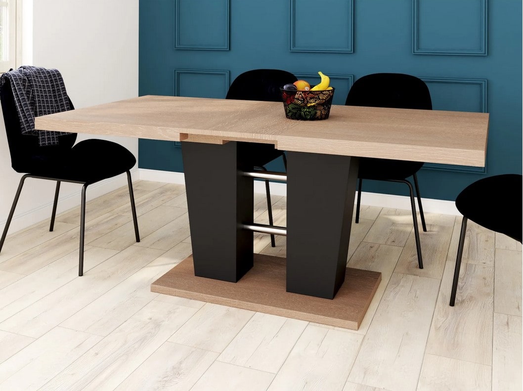 Table extensible LEXIE imitation chêne et noir - BUT