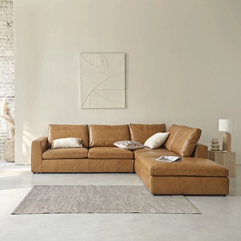 Canapé d'angle 5 places MIDNIGHT en cuir marron - Maisons du Monde