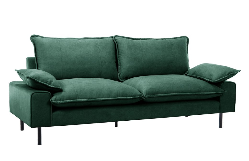 Canapé design DORY 3 places en tissu velours vert foncé et métal noir
