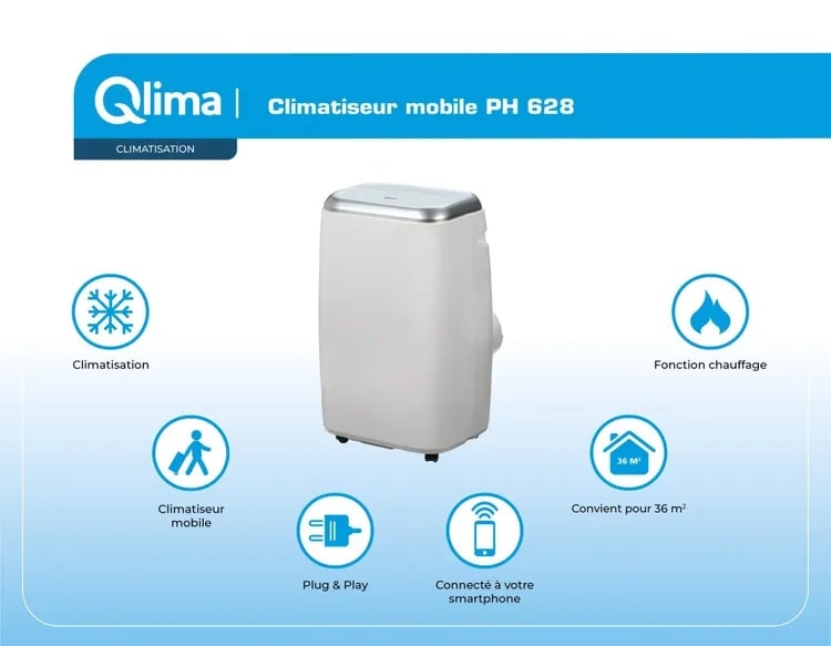 Climatiseur mobile réversible QLIMA PH 628 2600 W
