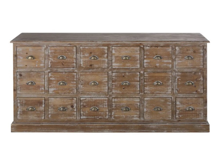Comptoir 18 tiroirs PAVIN en bois de sapin et métal coloris laiton
