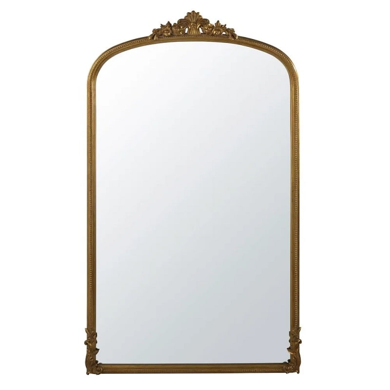 Grand miroir rectangulaire OMERA en bois de paulownia doré effet vieilli 119x194 cm