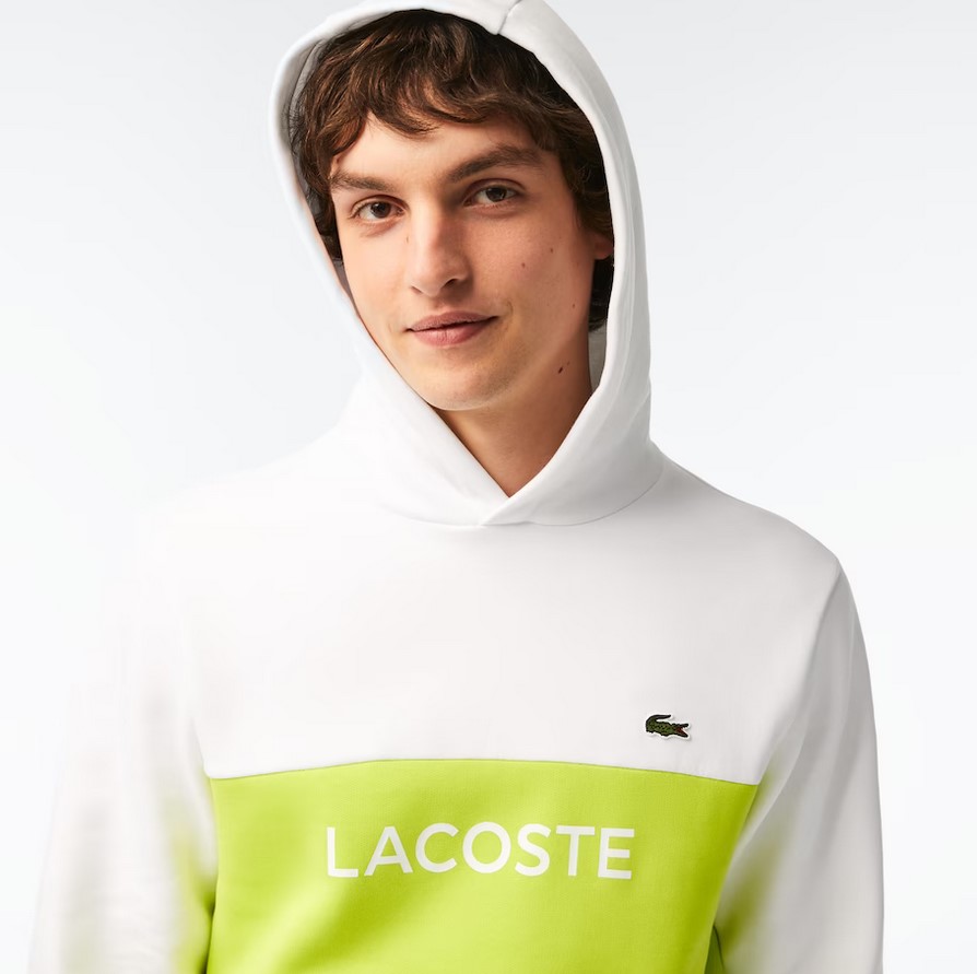 Sweatshirt à capuche Homme Lacoste classic fit color-block avec marquage Blanc/Jaune