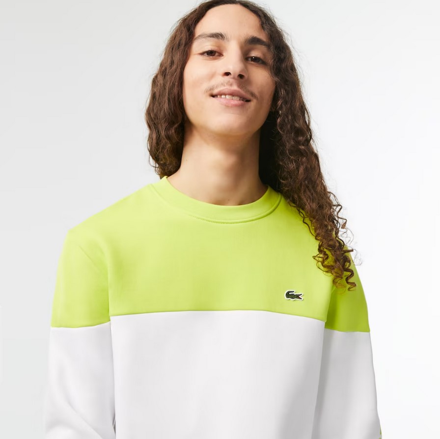 Sweatshirt Homme Lacoste classic fit color-block avec marquage Jaune/Blanc