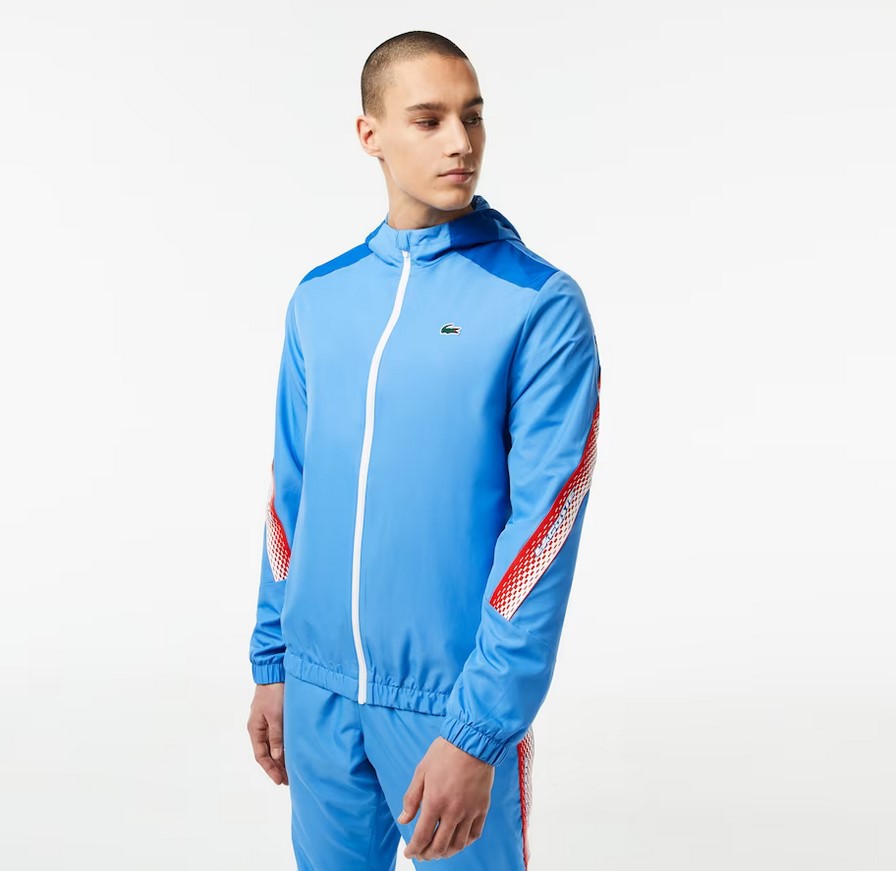 Veste à capuche Homme Lacoste Tennis en polyester recyclé Bleu/Blanc
