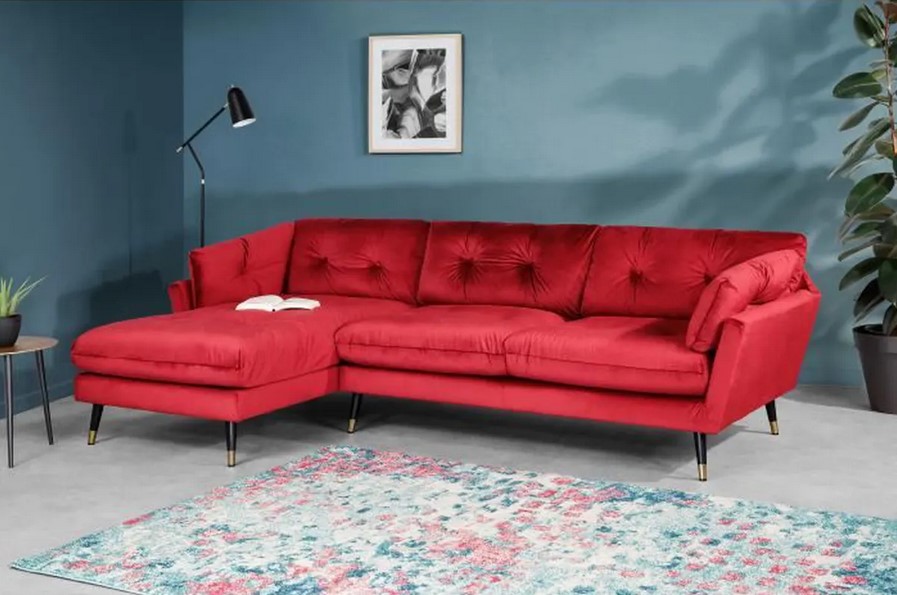 Canapé d'angle gauche fixe 4 places CALHERN Velours rouge