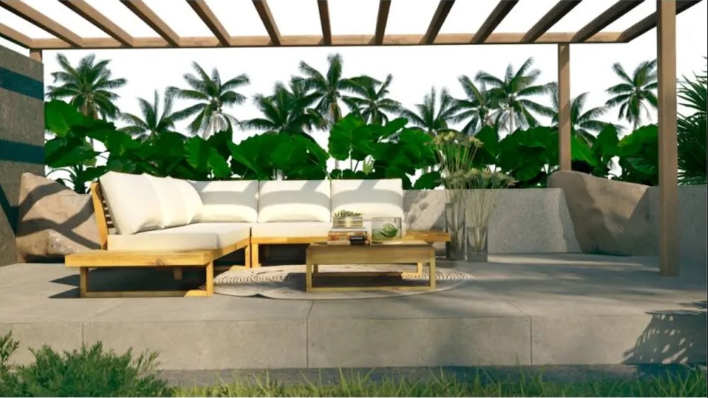 Salon de jardin MONTANA 5 places bois d'acacia coloris beige