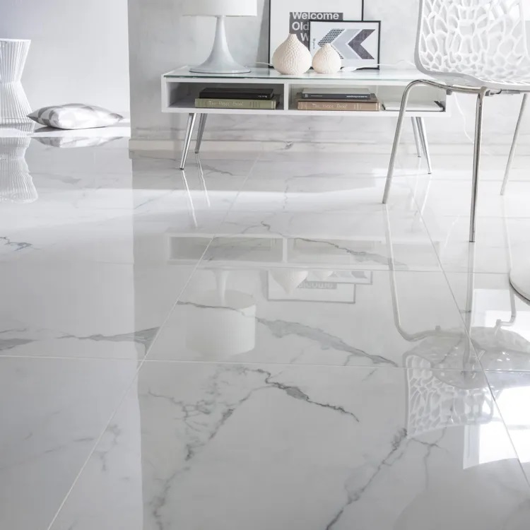 Carrelage sol et mur Intenso effet marbre blanc brillant RIMINI l.60 x L.60 cm