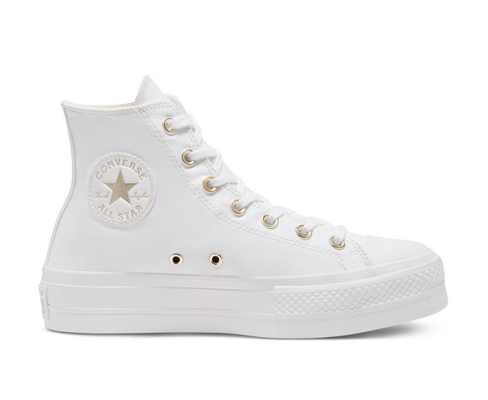 Converse Chuck TaylorAll Star Elevated Gold Platform à tige montante white/white/gold