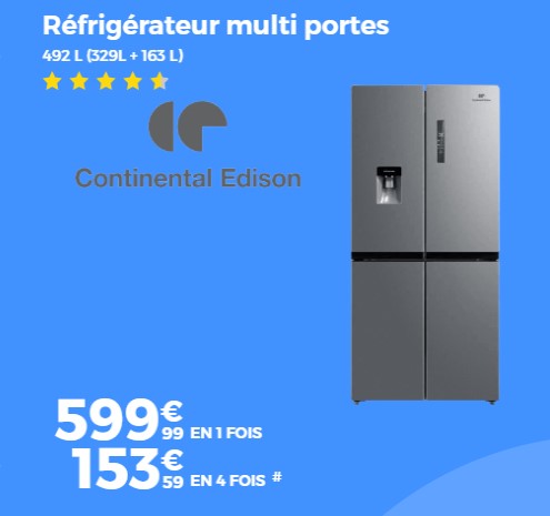 CONTINENTAL EDISON CERANF544DDIX1 Réfrigérateur multi portes 492 L
