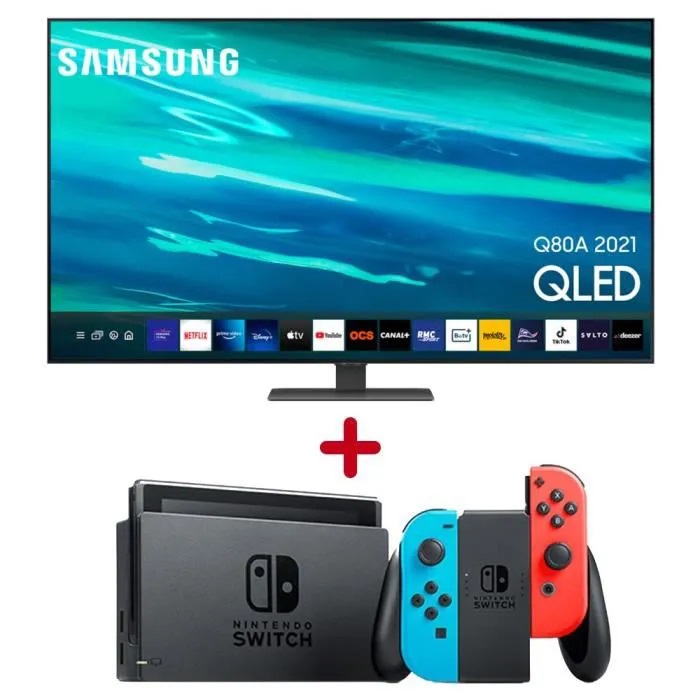 Pack Gaming Smart TV Samsung QLED Q80A 163 cm + Console Nintendo Switch Néon