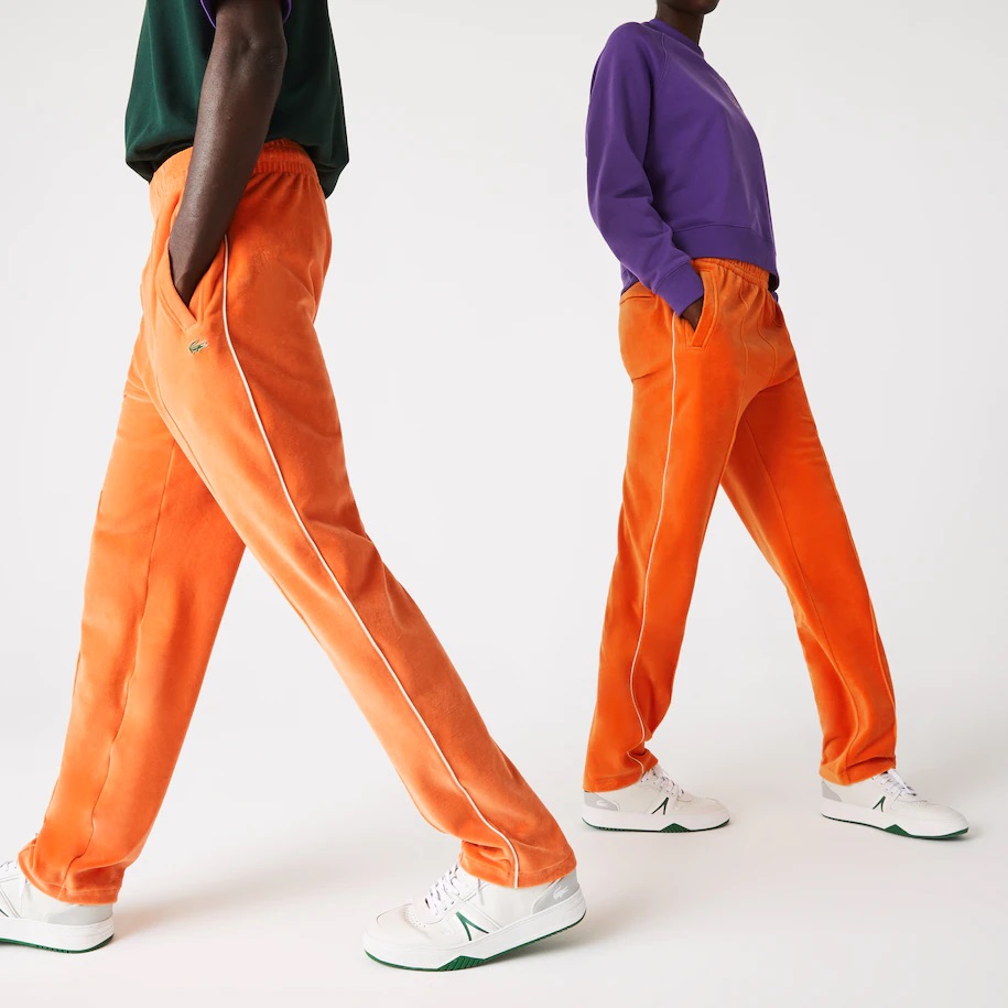 Pantalon de jogging unisexe Lacoste L!VE en velours Orange