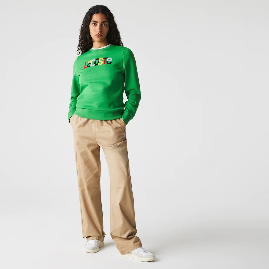 Sweatshirt à col rond Lacoste en molleton avec broderie colorée vert