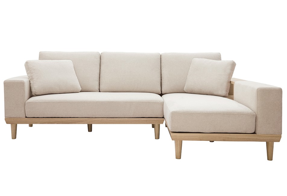 Canapé d'angle droit 5 places KOMAO avec rangements tissu beige