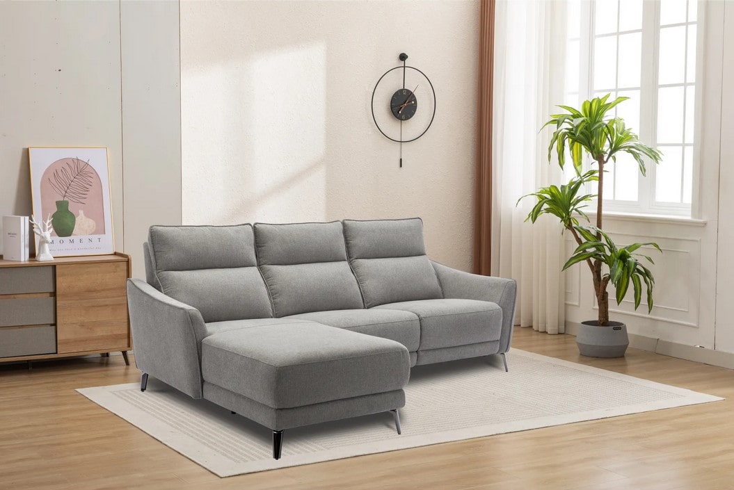 Canapé d'angle gauche relax électrique WIL tissu gris clair