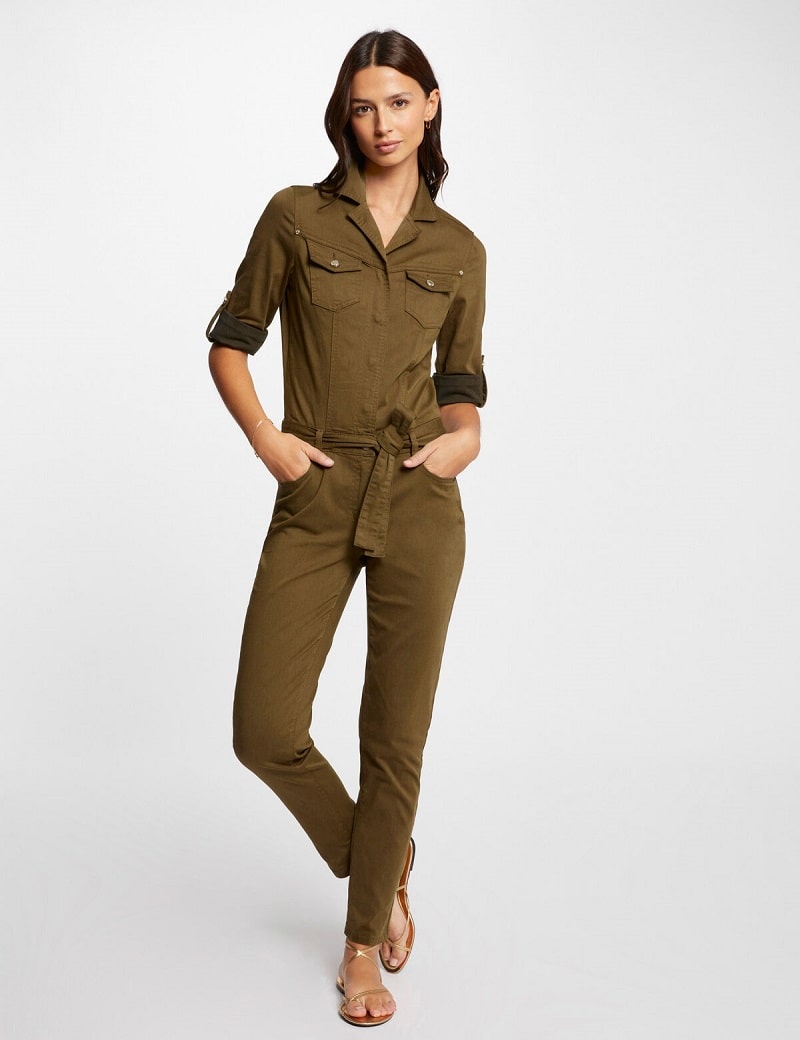 Combinaison longue en jean PIMOUS Morgan vert kaki - Combinaison Femme Morgan