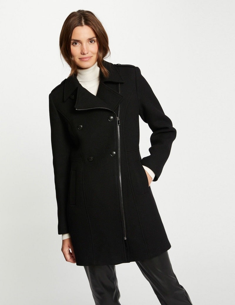 Manteau cintré zippé GSALE Morgan avec boutons noir 