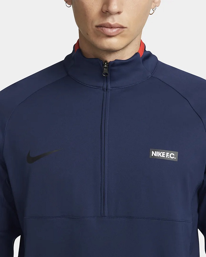 Nike F.C. Survêtement de Football Homme en maille Bleu marine nuit/Bleu marine nuit/Rouge Habanero/Noir