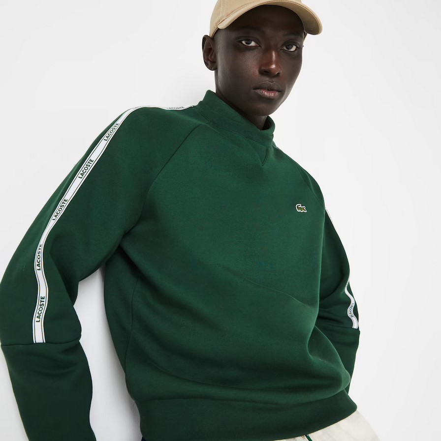 Sweatshirt à col rond Lacoste en molleton de coton avec bandes siglées vert