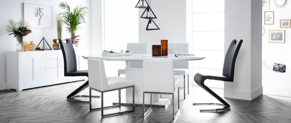Table à manger CLEONES design extensible blanche