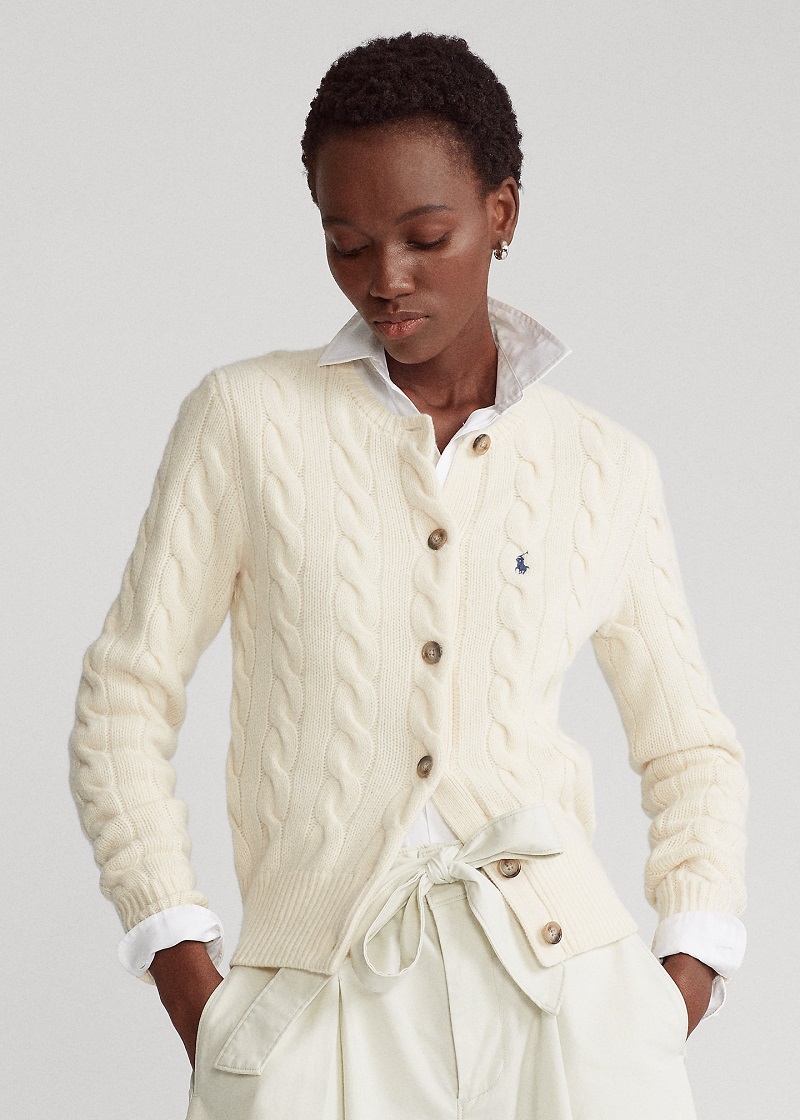 Polo Ralph Lauren Cardigan boutonné en laine mélangée crème