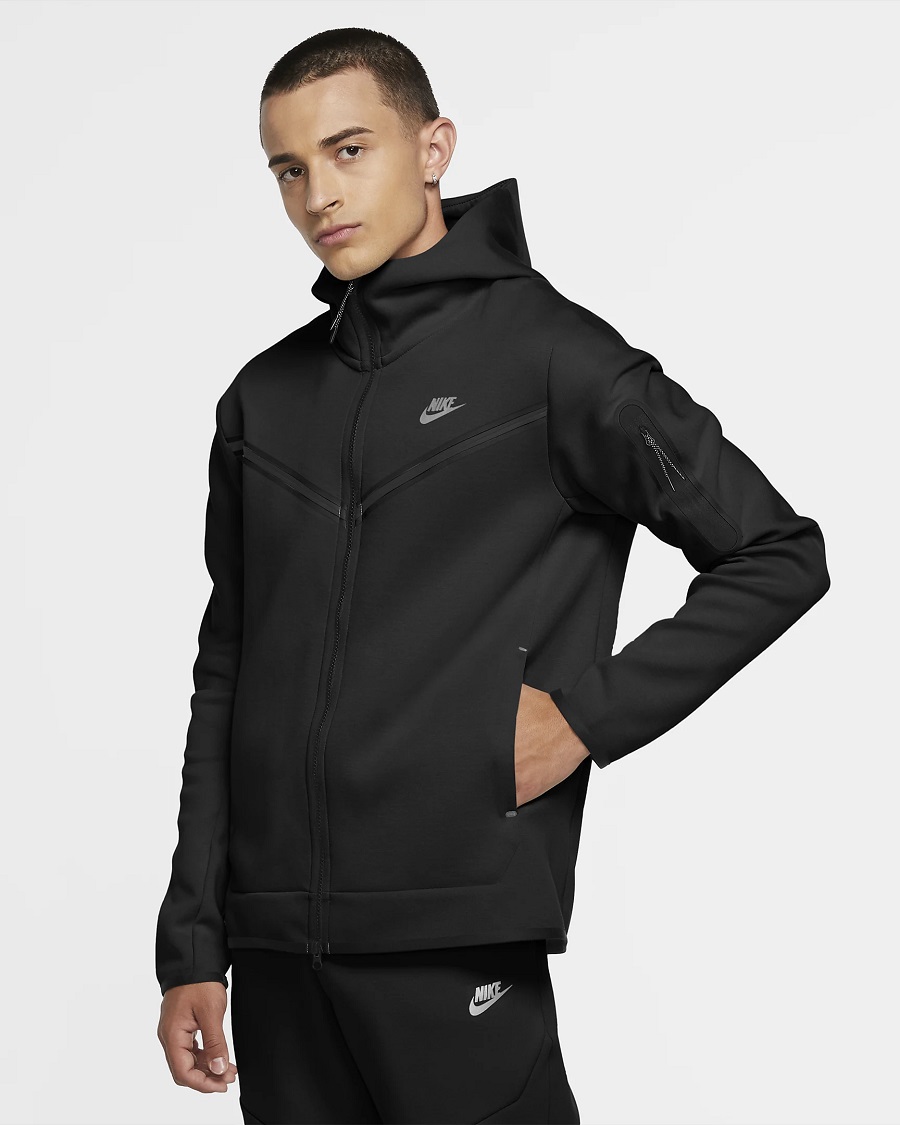 Nike Sportswear Sweat à capuche à zip Tech Fleece Noir/Gris loup/Argent métallique