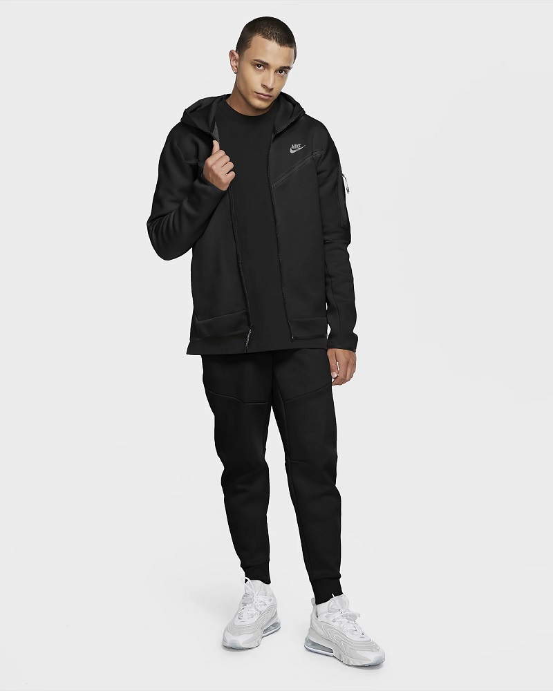 Nike Sportswear Sweat à capuche à zip Tech Fleece Noir/Gris loup/Argent métallique pour Homme