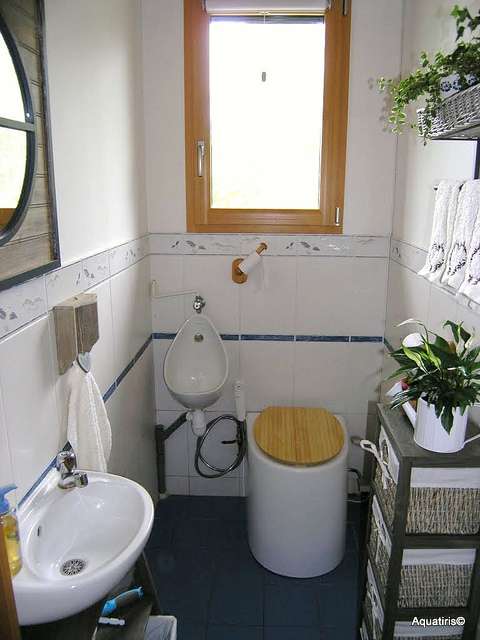 Des toilettes écologiques qui s'intègrent de façon esthétique dans une salle de bains classique.