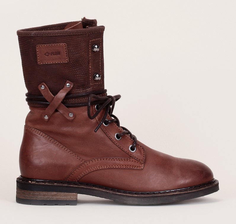 Palladium Bupswing Boots à lacets en cuir marron empiècement texturé - Monshowroom