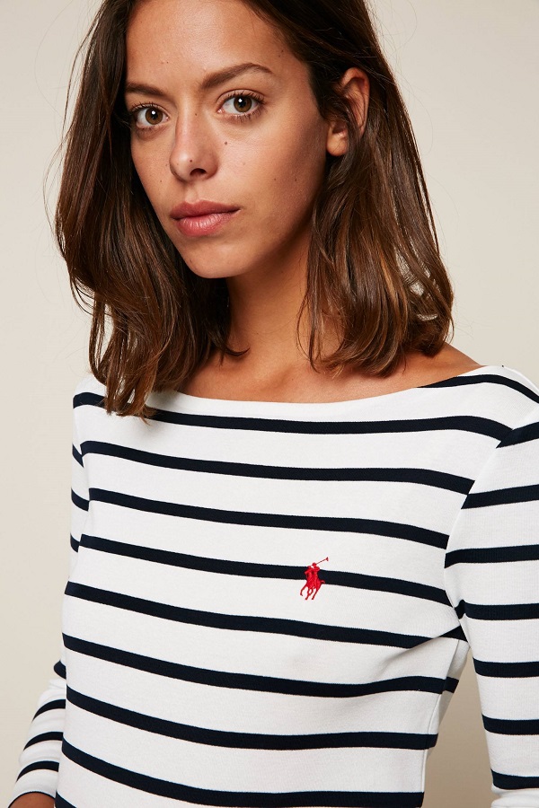 Polo Ralph Lauren T-shirt blanc imprimé marinière logo brodé rouge