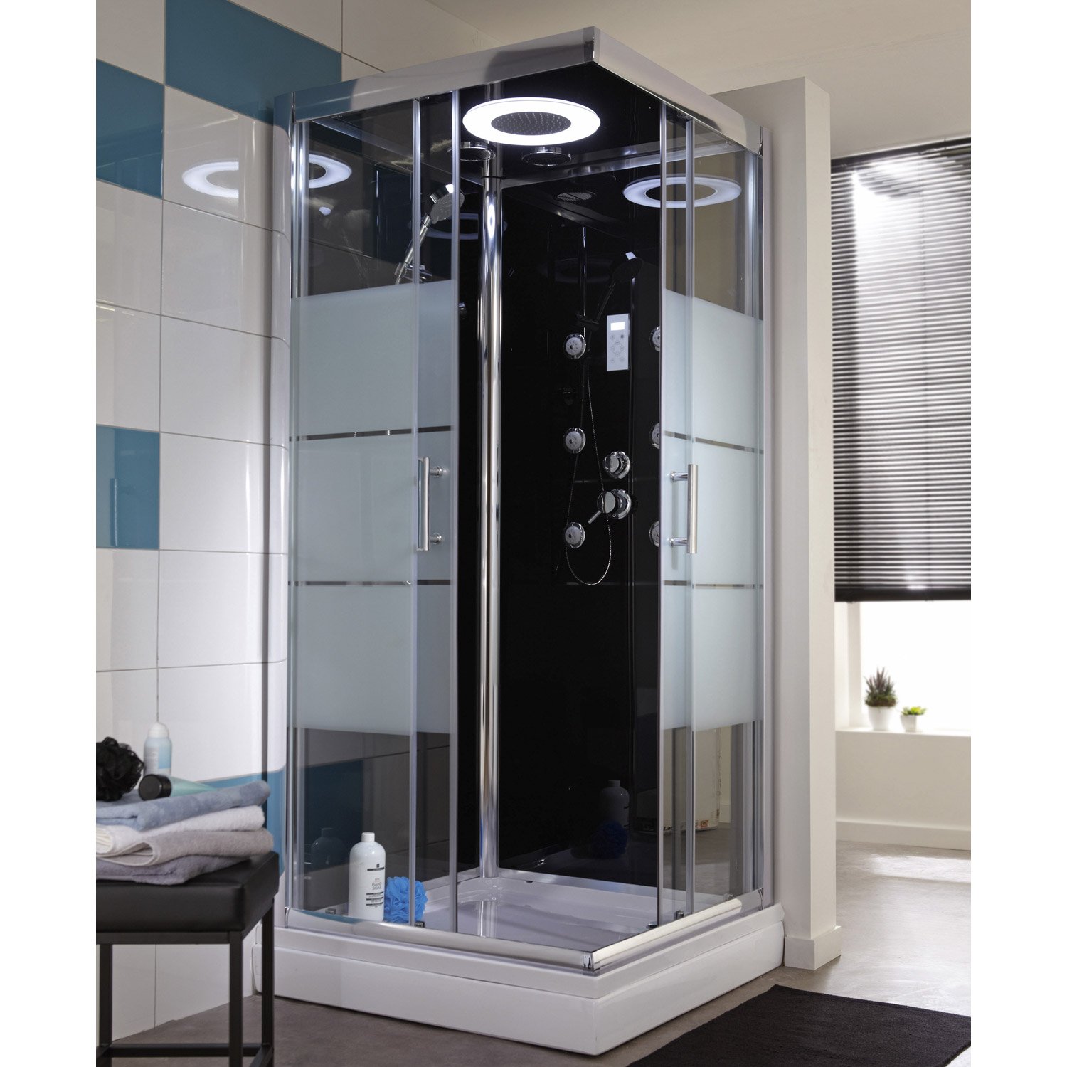 Cabine de douche carré 90x90 cm Optima2 noire, Cabine de douche Leroy Merlin