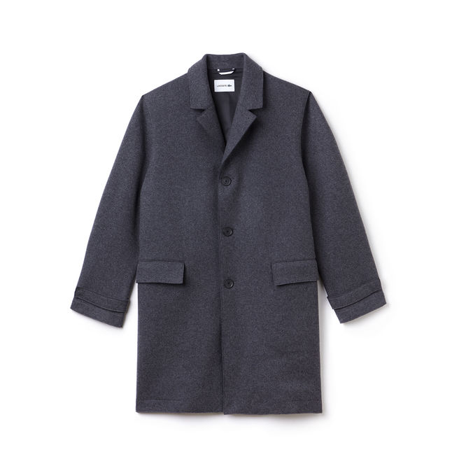 Manteau boutonné Lacoste en drap de laine uni