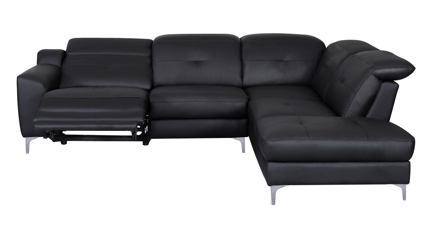 Canapé d'angle droit relax électrique WESTLAND en cuir buffle et PU noir
