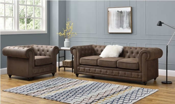 Chesterfield 3 places CHESTER tissu vintage marron