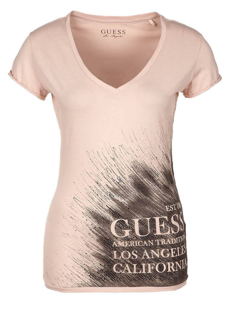 T-shirt Femme Zalando - T-shirt Guess Beige Prix 48,00 Euros