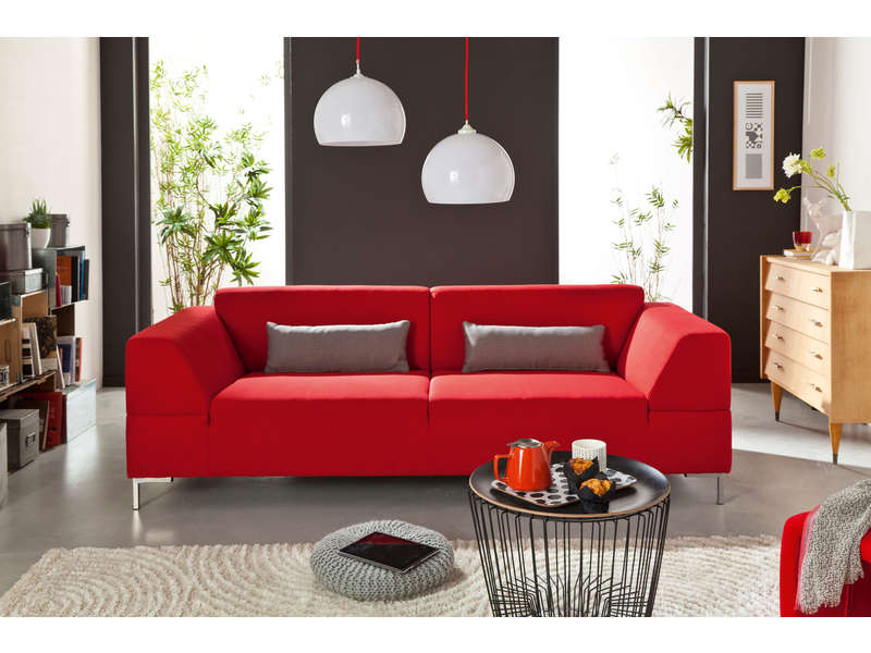 Canapé fixe 3 places JOSHUA coloris rouge - Canapé Conforama