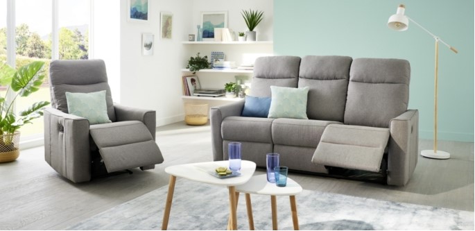 Set canapé + fauteuil relax JOE tissu gris