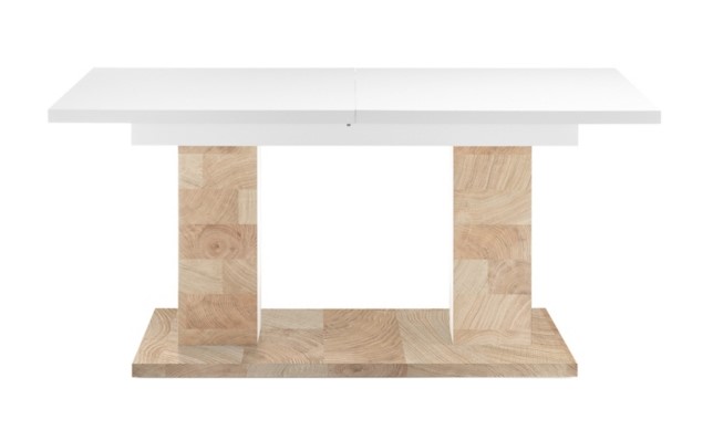 Table de séjour avec allonges ENIGO décor chêne/blanc