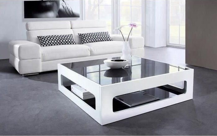 ANGEL Table basse carrée style contemporain laquée blanc brillant