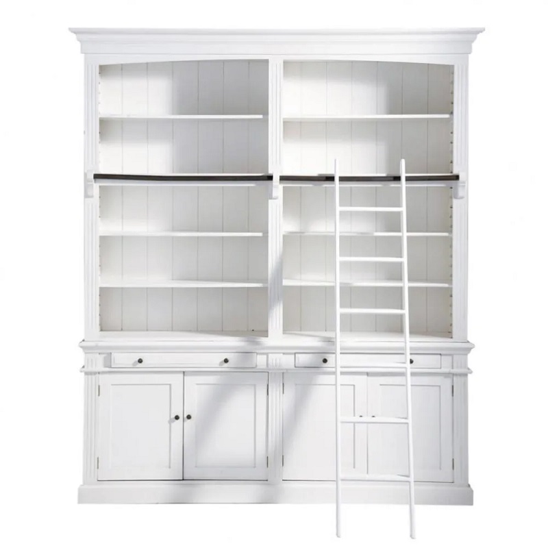 Bibliothèque 2 tiroirs 4 portes Amandine avec échelle blanche - Maisons du Monde