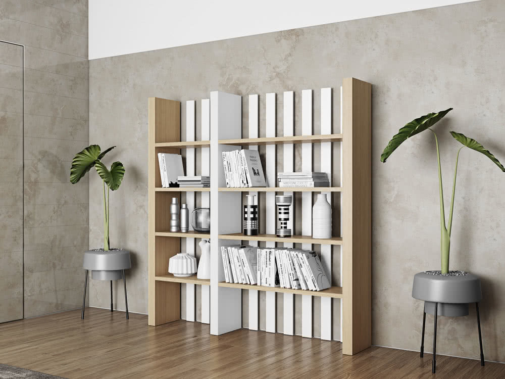 Bibliothèque étagères BOUNCE en bois blanc et chêne - Delamaison