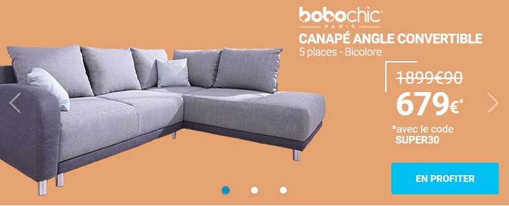 BOBOCHIC Minty Canapé convertible Scandinave Grand Angle droit tissu gris clair/gris anthracite Bicolore