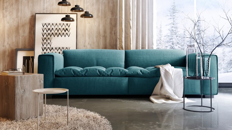 Canapé design 3 places Storra avec assise tissu matelassée - Mobilier Moss