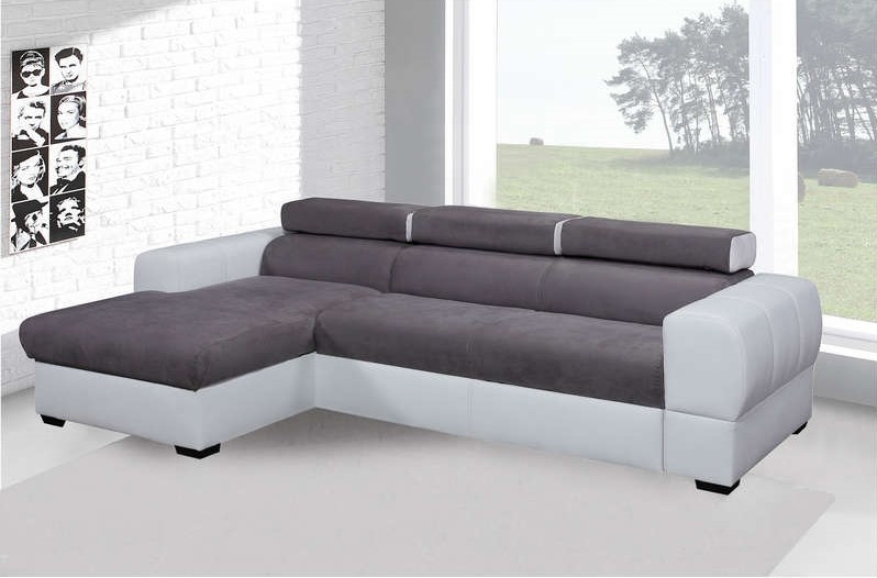 Canapé d'angle convertible gauche 5 places TRESOR coloris gris en PU/tissu