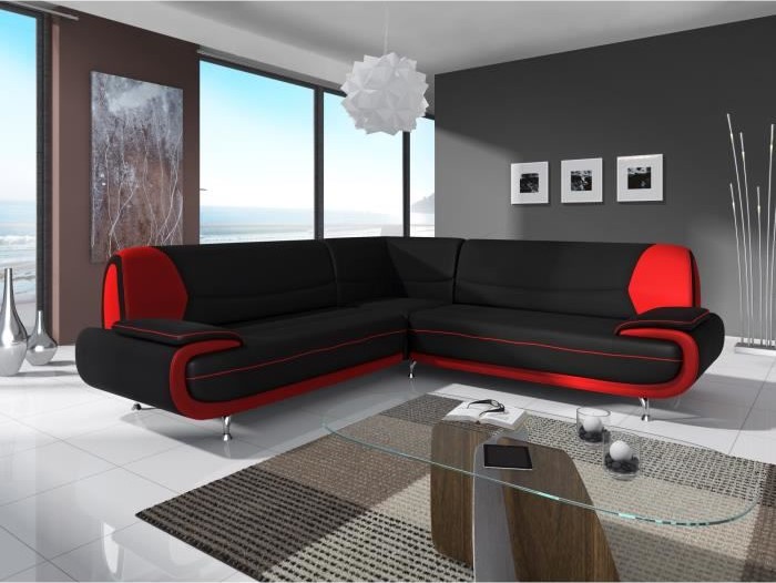Canapé d'angle design noir et rouge MUZA