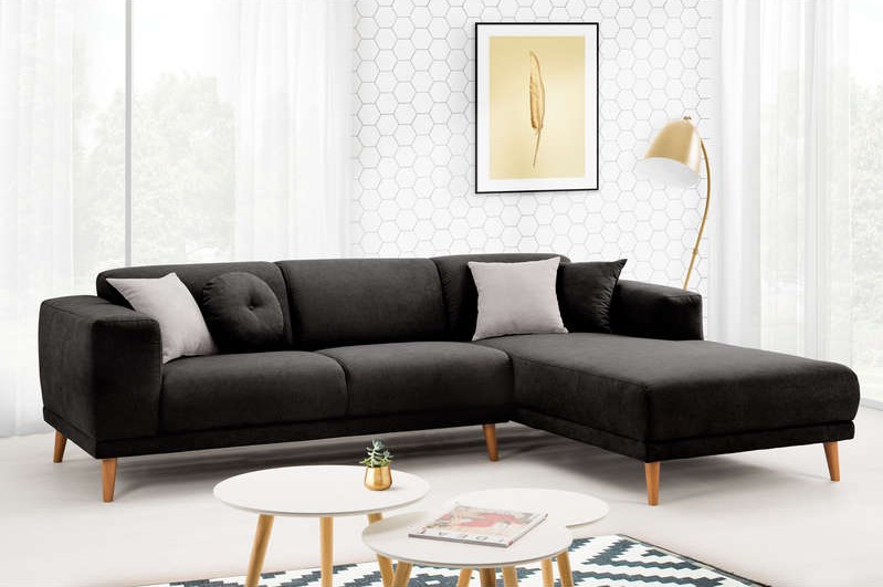 Canapé d'angle droit 5 places MARIUS coloris noir - Conforama