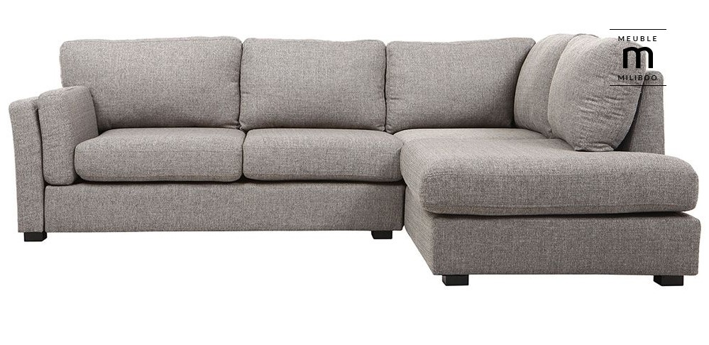 Canapé d'angle droit design 5 places MILORD tissu gris