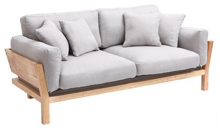 Canapé design 3 places KYO déhoussable gris clair pieds bois - Miliboo