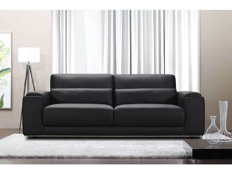 Canapé droit 3 places en cuir TOLEDO coloris noir